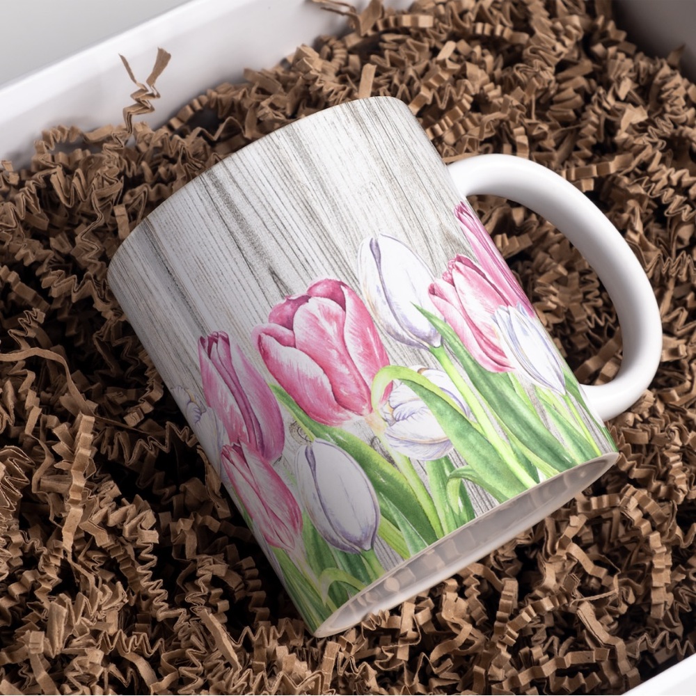 Handmade Pink Tulips Coffee Cup | New 15oz Pink Tulips Coffee Mug